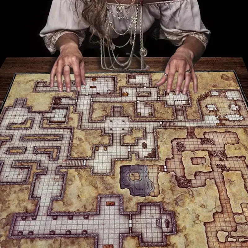 VIKAMA Retro Underground Maze Grid Chess Map Tarot Tablecloth Altar Cloth for Divination Spiritual Room Decor Mystic Bohemian