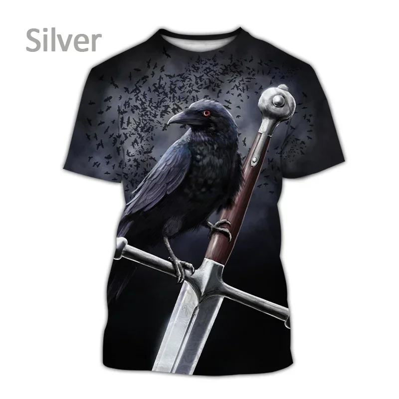 Crow Unisex 3D Printed T-shirt, Unisex Version of Harajuku Comics, Carved Animal, Frosted