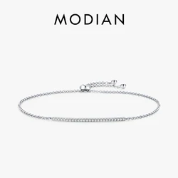 Modian Real 925 Sterling Silver Classic Dazzling Cubic Zirconia Adjustable Link Chain Bracelet For Women Elegant Wedding Jewelry