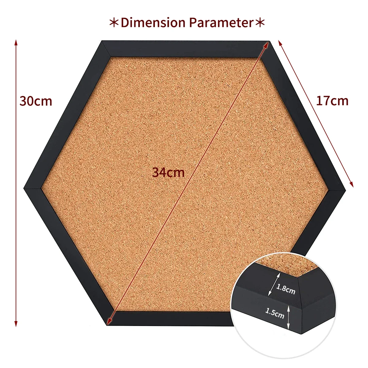 Equilateral Hexagon Cork Board Message Board with Wood Frame Decorative Postcard Wall Bulletin Board New Style Pin Boards