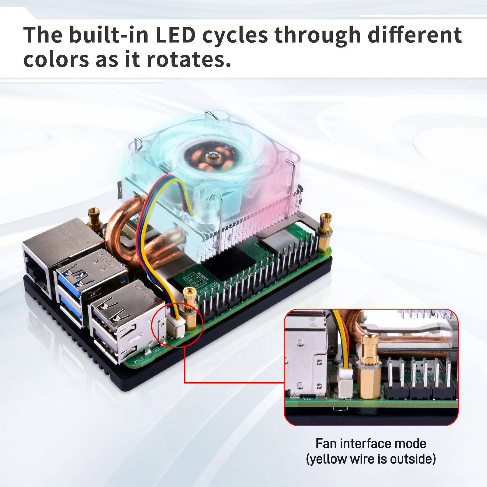 Raspberry Pi 5 Ice Tower CPU ventola di raffreddamento RGB LED Light tubo di rame aletta in alluminio 5mm tipo a basso profilo per RPI 5