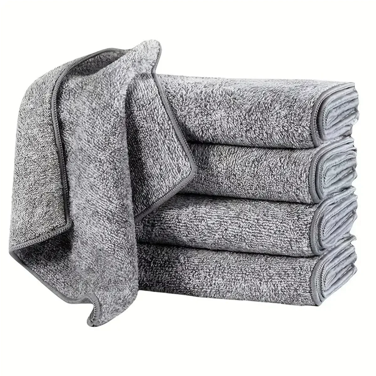 1/5 Piece Gray Bamboo Charcoal Fiber Thickened Super Oil Absorbing Kitchen Cloth Cleaning Cloth Dishwashing Cloth Scouring Cloth