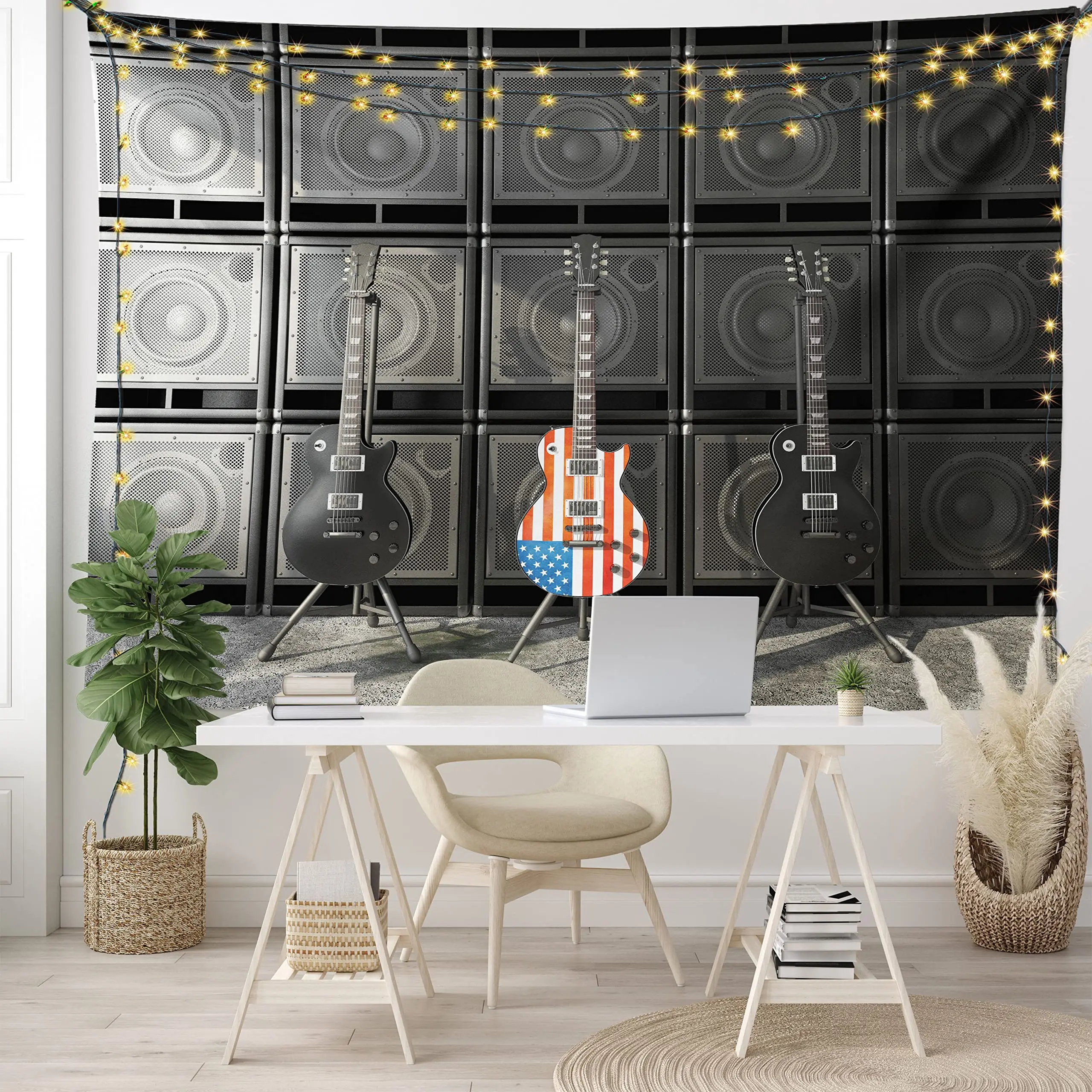 Music Tapestry Guitar Musical Tapestry Wall Hanging for Bedroom Instrument Rock Style Lover Tapestry for Home Music Room Decor