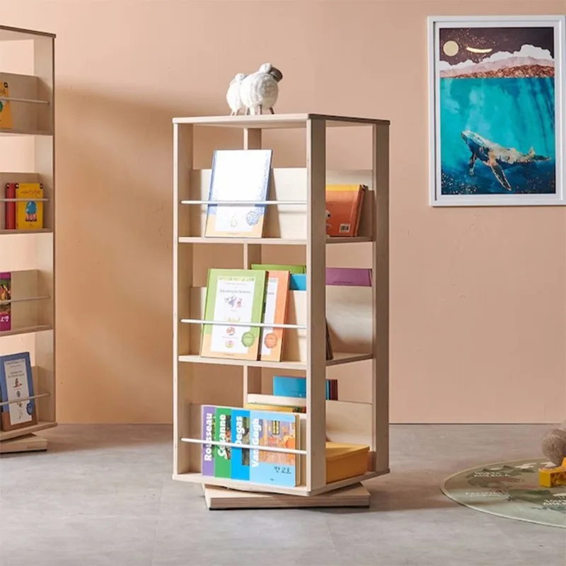 

Wooden family three-story square bookshelf modern minimalist children's magazine wooden rotating bookcase household furniture
