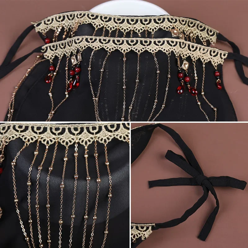 Chinese Hanfu Tassel Veil Face Ornament Decoration Black Chiffon Face Curtain Sunscreen Covering Face Musk Jewelry India Costume