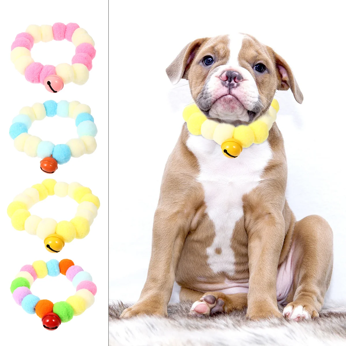 

4Pcs Colorful Bell Pet Collar Soft Elastic Knitting Wool Necklace Puppy Dog Cat Collar for Halloween Party Cat Necklace