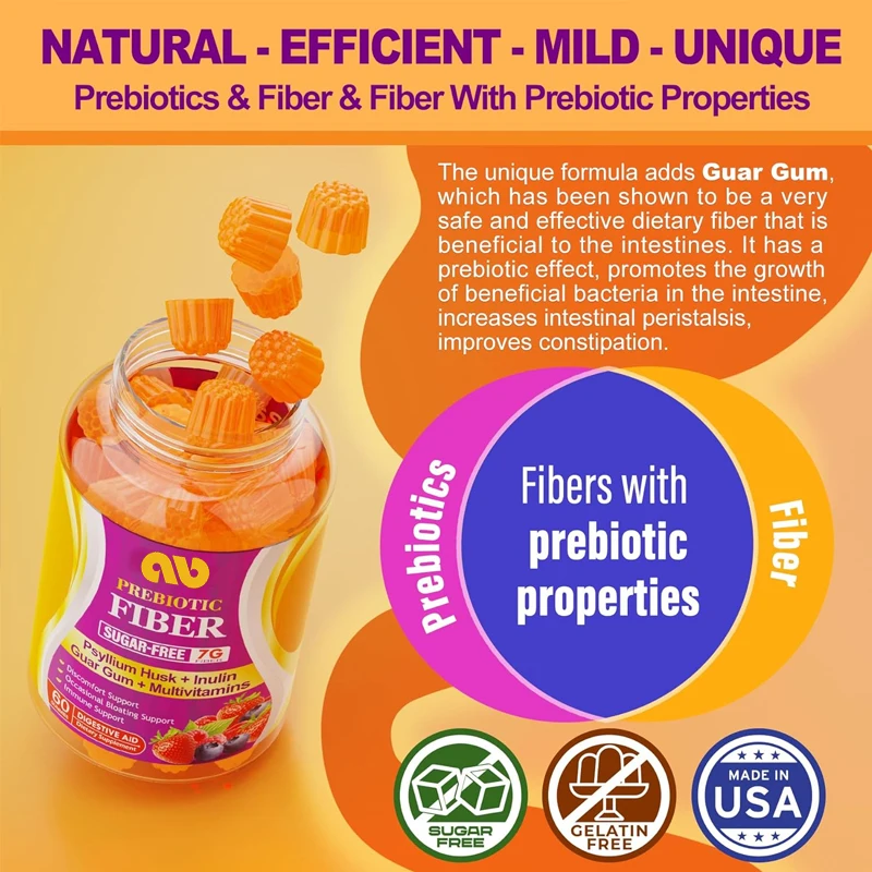 Probiotic fiber 7G adult supplement gummies+psyllium husk inulin, suitable for daily digestion and regular bowel movements