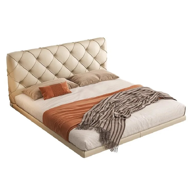 

Lunar surface leather bed suspended light with sensor light bedroom master bedroom double leather bed flush edge