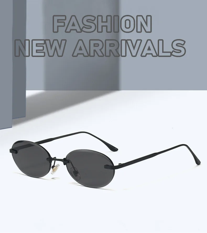 Y2K Punk Oval Randlose Sonnenbrille Frauen 2025, Luxus Marke Vintage Metall Kleine Rahmen Sonnenbrille Für Damen Retro Rahmenlose Shades – Detail 1