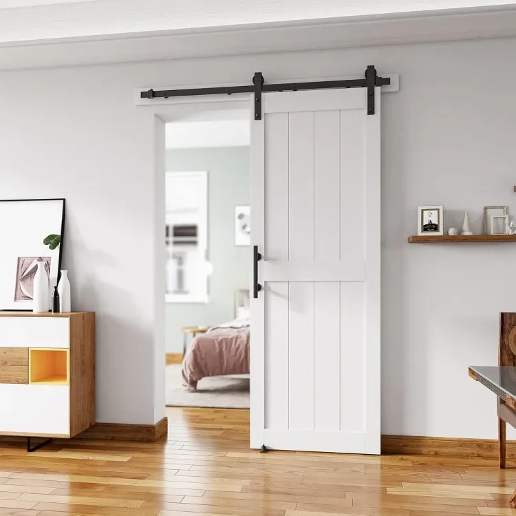 home.home.30''x84'' Sliding Barn Door with 5 Ft Barn Door Hardware Kit& Handle& Floor Guides,Pre-Drilled Holes Easy Assembly