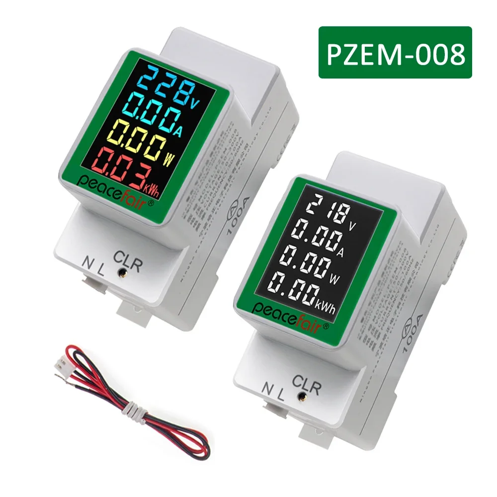 PZEM-008 100A Din Rail Electricity Digital Power Energy Meter Watt Kwh Wattmeter Monitor Ammeter Voltmeter AC 50-300V