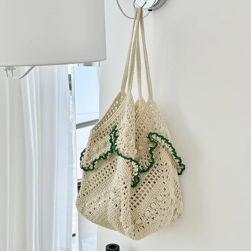 

Vintage Women's Shoulder Bag Large Capacity Tote Hollowed Out Beach Vacation Woven Handbag Net bag