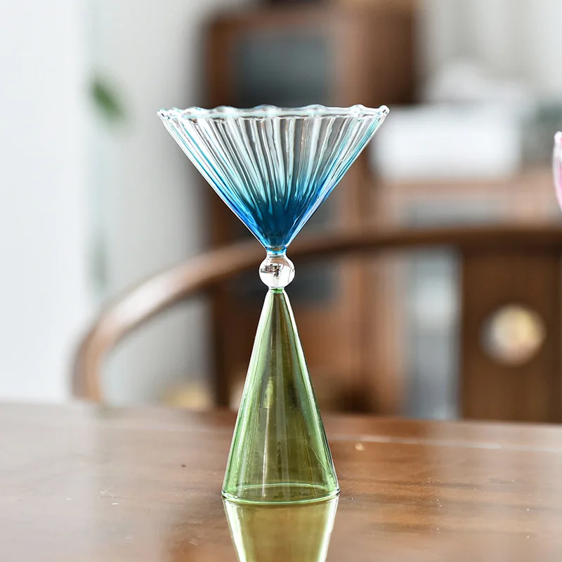 Creative Water Ripple Glass Cocktail Glass Colorful High Legged Champagne Glass Cocktail Vessel