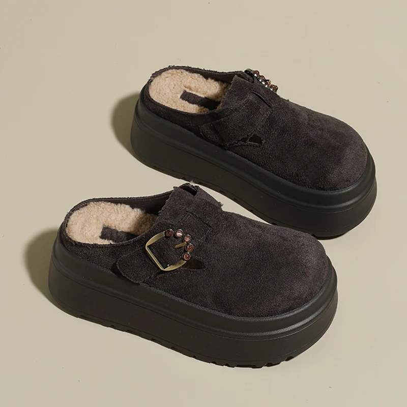 

Women Platform Mules Shoes Flats Fluffy Slippers Casual Slingback Sneaker 2025 Winter Fashion Short Plush Sport Shoes Flip Flops