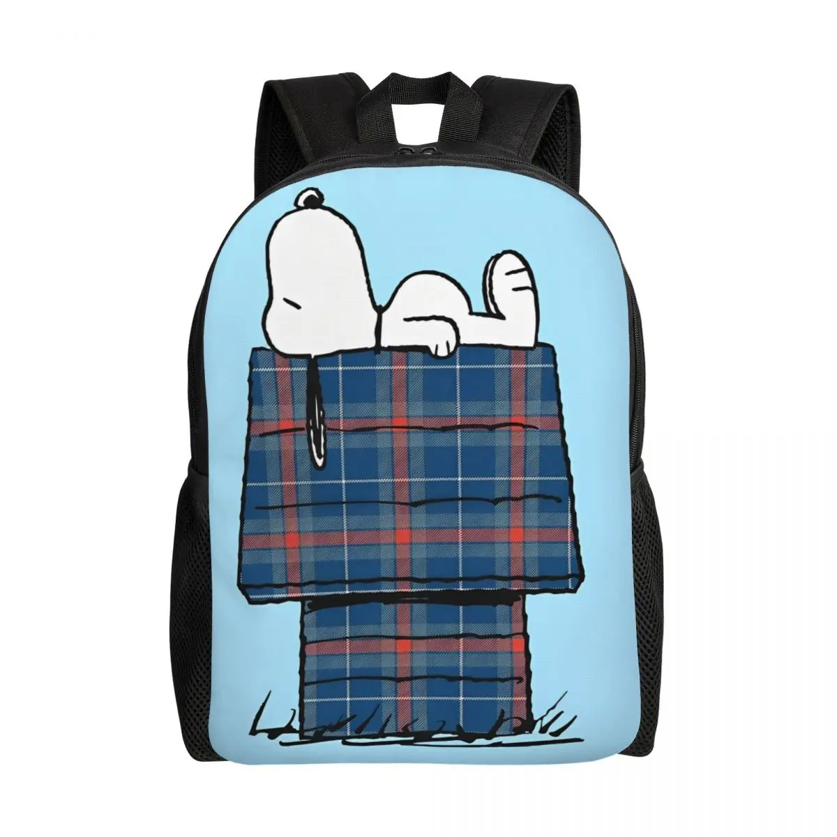 Snoopy Plaid Holiday Dog House Backpack Outdoor Backpacks Men Kawaii High School Bags Designer Lightweight Rucksack