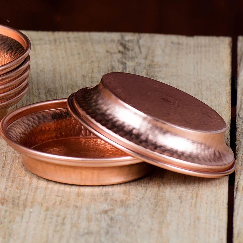 Pure Copper Hammer Tribute Plate, Buddhist Fruit Saucer, Brass, Auspicious Luster, Tibetan Plate, Home\'s Gift, 18cm, 7Pcs