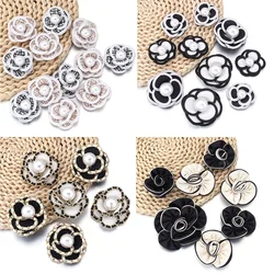 1 Pc Camellia Series Fabric Patches Artificial Pearl Flower Applique for Clothing Sewing Home Decor DIY Headwear Brooch Material
