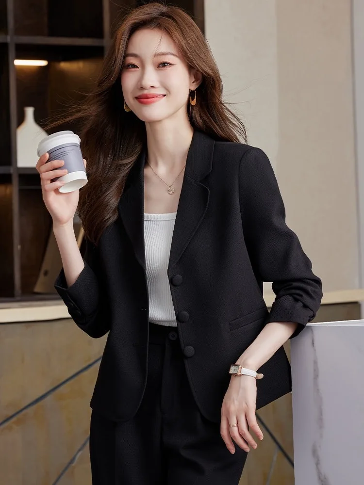 Coreano roupas populares estilo dinheiro velho mulher blazer preto senhora casaco design assimétrico rendas capaz deslocamento temperamento