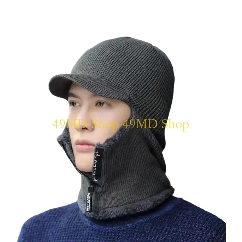 49MD Warm Hat Neck Gaiter Combo Plush Furry Liner Stylish Windproof Thick Insulate Headwear for Men Women Trapper Hat