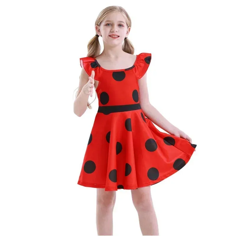 Girls Polka Dots Ladybug Dress Up Cosplay Costume Birthday Gift Halloween Christmas Fancy Party Outfit