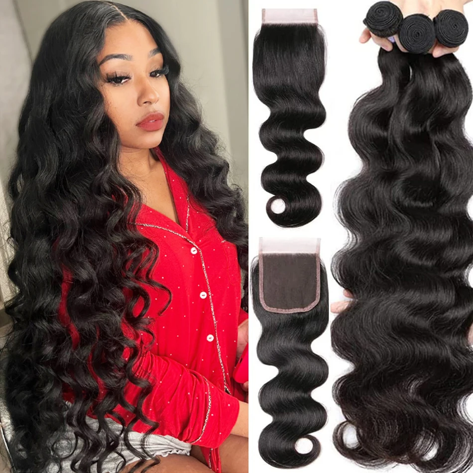 Body Wave Bundles Human Hair With Frontal 13x4 HD Transparent Lace Frontal 100% Natural Human Hair Extension Brazilian Real Hair