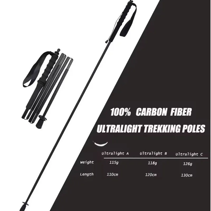 Bastones de trekking de fibra de carbono UD: ultracorto de 5 secciones, 126 g, plegables para trail running y fastpacking ‌ Equipo de mochilero