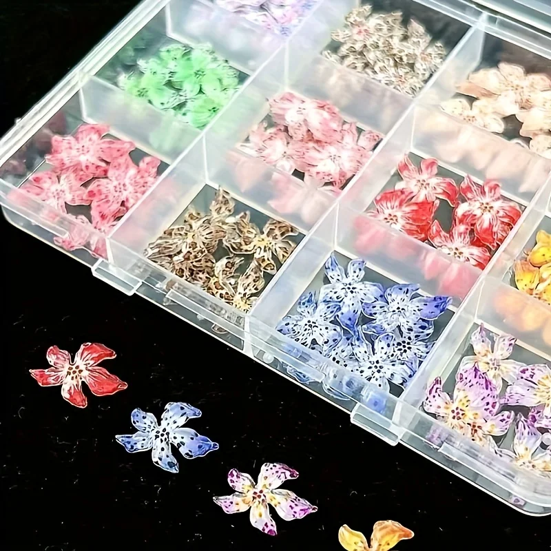 12 Grids Assorted ABS Leopard Print Flowers Nail Charms Y2K Gradient Polka Dot Flowers Nail Art Accessories DIYAssorted ABS Le 5