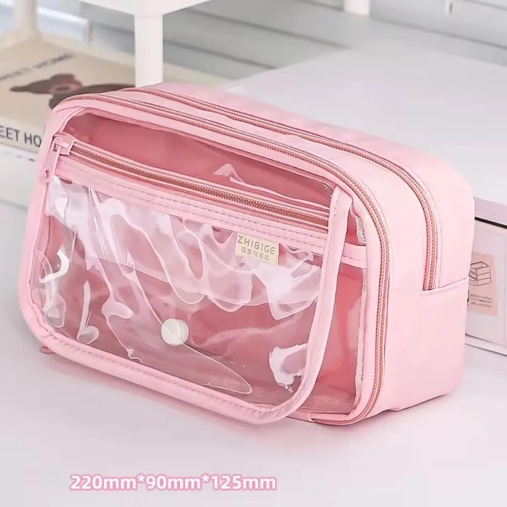 Portable Multi-layer Transparent Pencil case Zipper Waterproof Transparent Pen Bag Cute INS Stationery Box Female/Girls