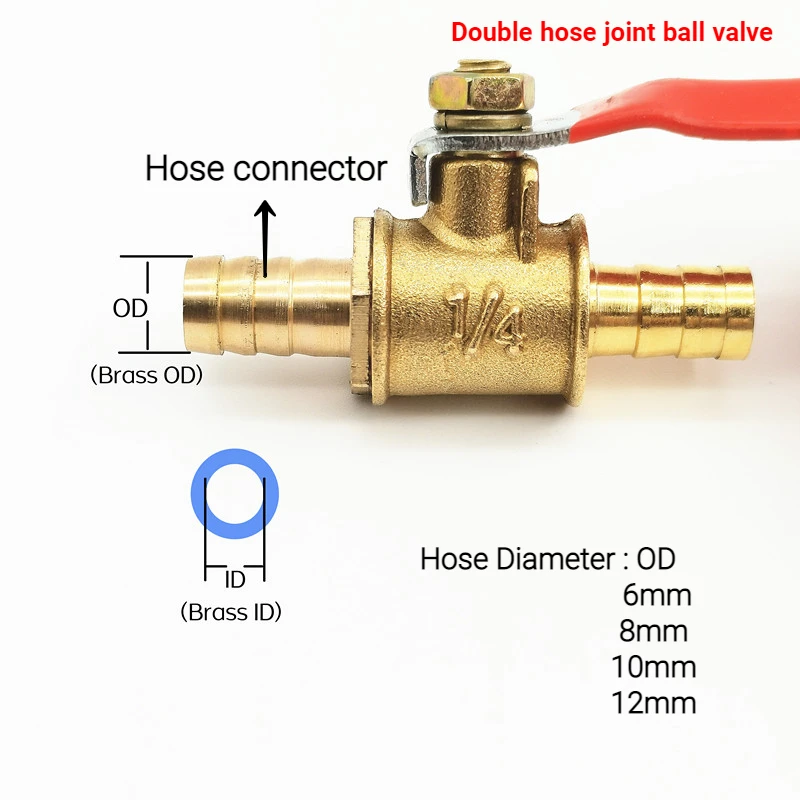 Valve6mm-12mm Hose Barb Inline Brass Water Oil Air Gas Fuel Line Shutoff Ball Valve Pipe Fittings Pneumatic Connector Controller