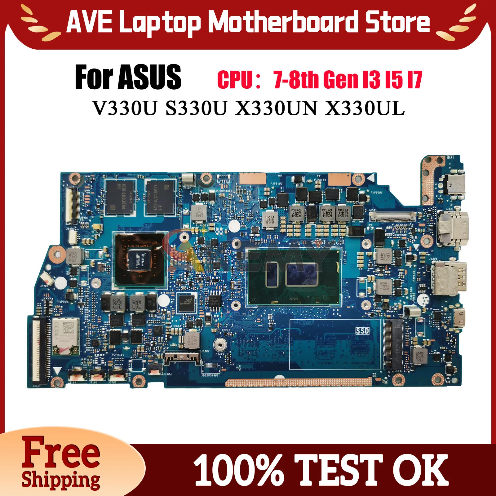 

X330UN Laptop Motherboard For ASUS VivoBook X330UF ADOL13U X330UL K330U S330U V330U I330U R330U X330U Mainboard W/ I3 I5 I7 CPU