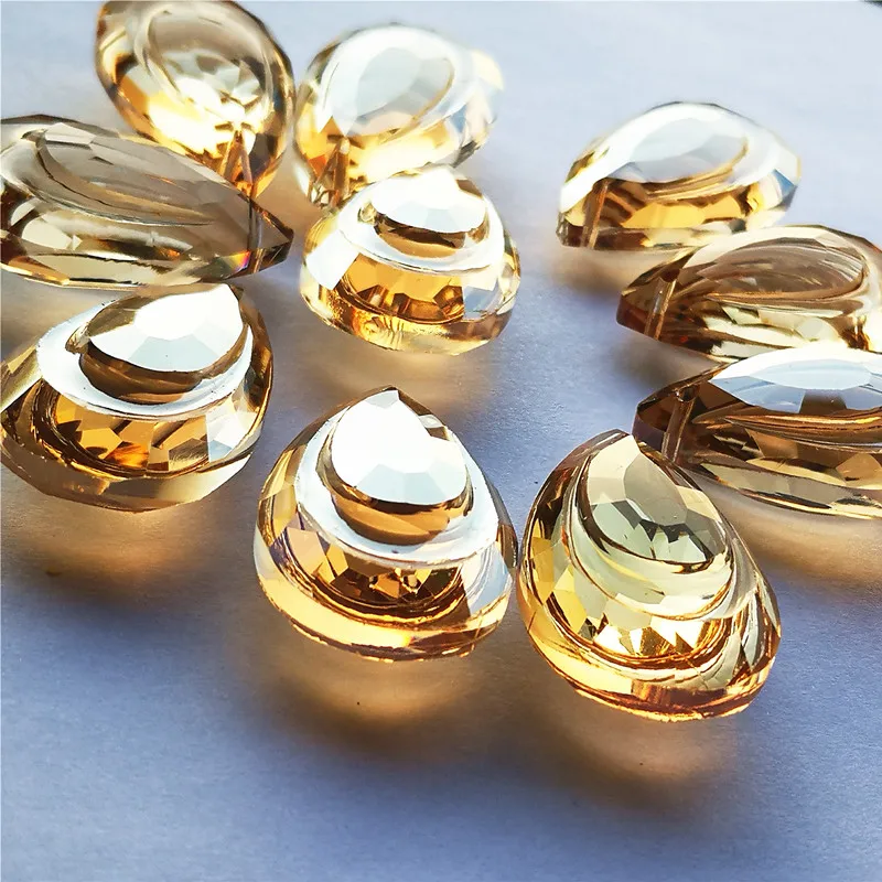 50PCS/lot Champagne K9 Crystal Double-Deck Pendants Glass Hanging Diy Suncatcher Wedding Party/ Chirstmas Tree Home Decoration