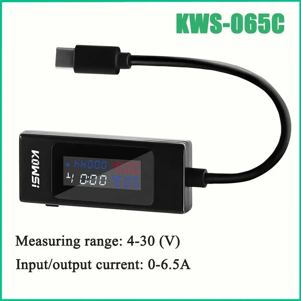 Type-c Voltage Tester KWS-065C 4-30V Current Meter Timing Ammeter Digital Monitor USB Charger 2-directions Tester Power Meter