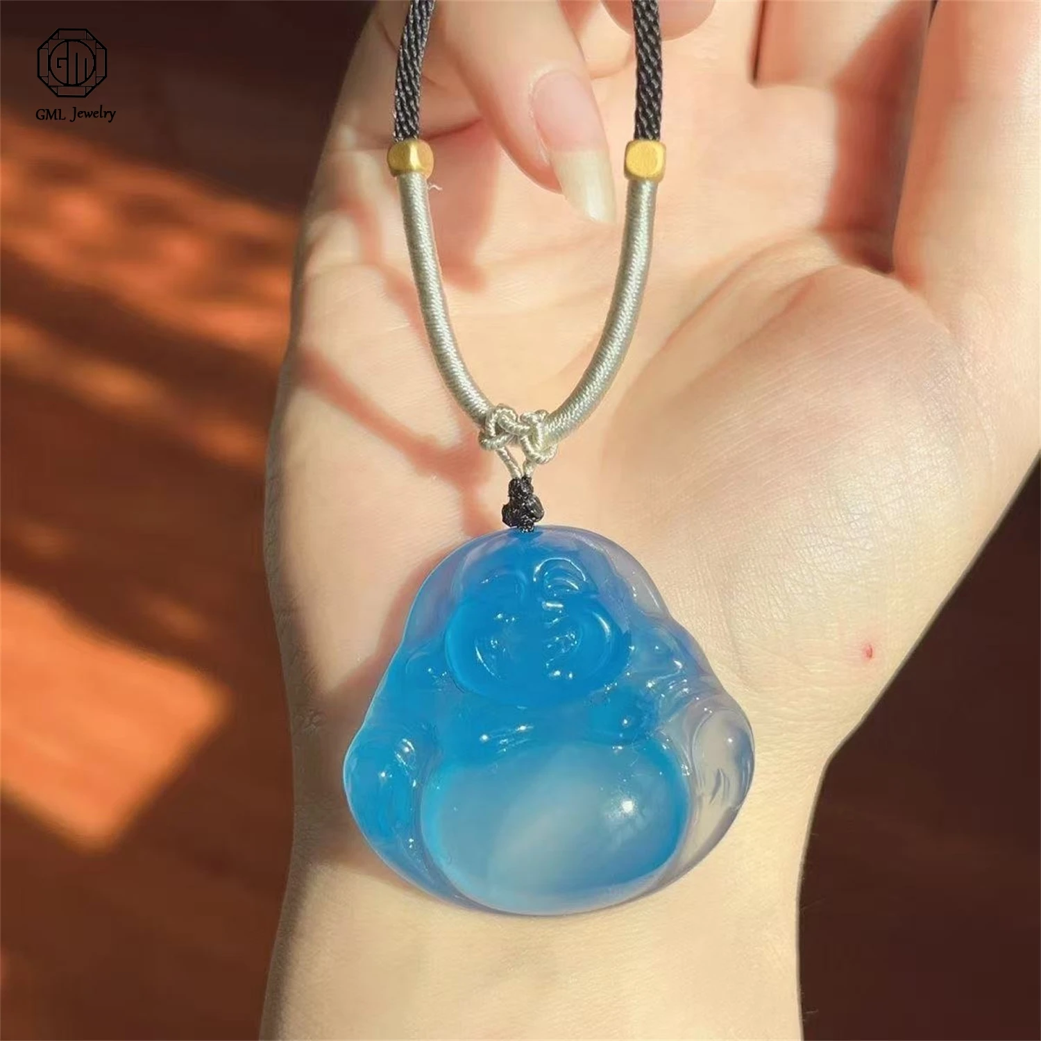 Handmade Braided Natural Red Agate Maitreya Buddha Pendant Long Chain Sweater Necklace Women Chalcedony Lucky Amulet Jewelry