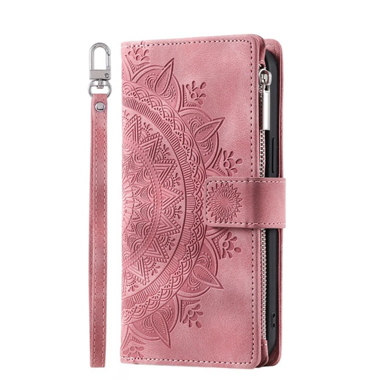 Luxe portemonnee-hoes met ritssluiting voor iPhone 14 15 16 17 Pro Max Air 16E 13 12 11 Pro XR XS 7 8 SE reliëf lederen kaartsleuf telefoontas