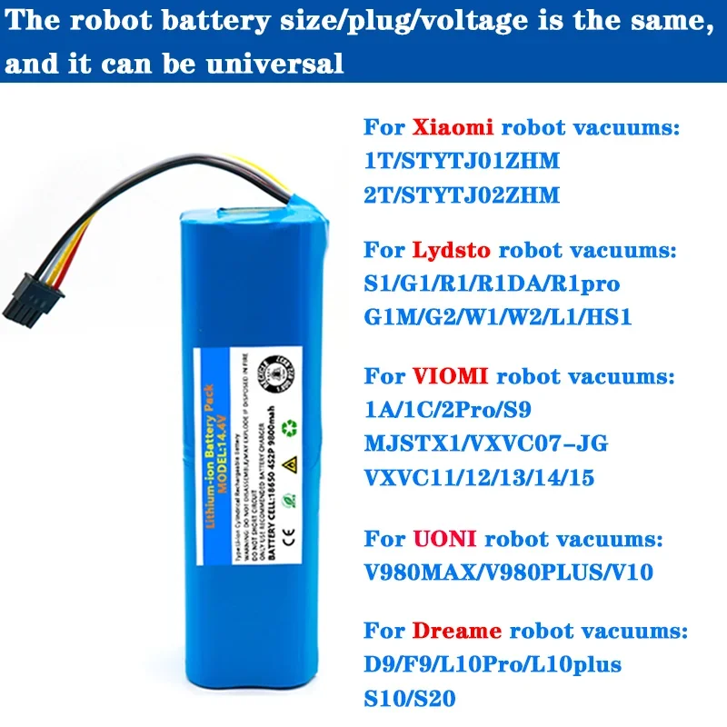 14.4V 4S2P Battery pack ,Replacement For XiaoMi Lydsto R1 Roidmi Eve Viomi S9 Dreame D9 Robot Vacuum Cleaner battery