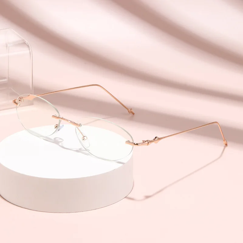 Customizable Rimless Photochromic Eyeglasses Anti Blue Light Lenses Prescription Available with Cyl/Axis/PD Stylish Silver Frame