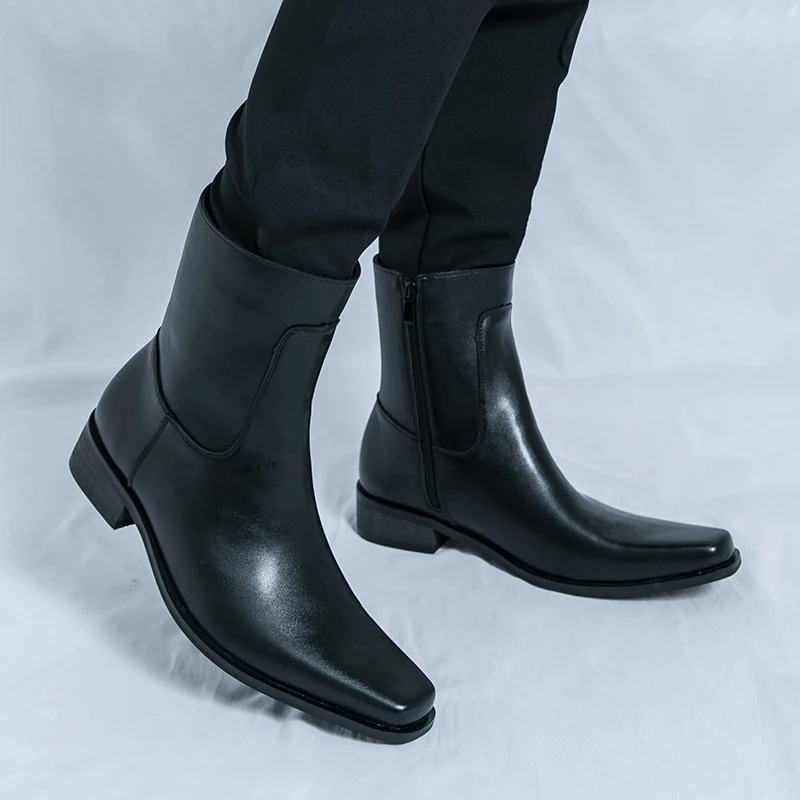 

Роскошные брендовые мужские кожаные ботинки высокого качества, модные кожаные ботинки челси с острым носком, мужские высокие деловые повседневные элегантные ботинки