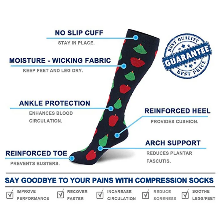 Running Men Compression Socks Funny Cactus Animal Pattern Sports Golf Tube Outdoor Hiking Pressure Knee High Stockings