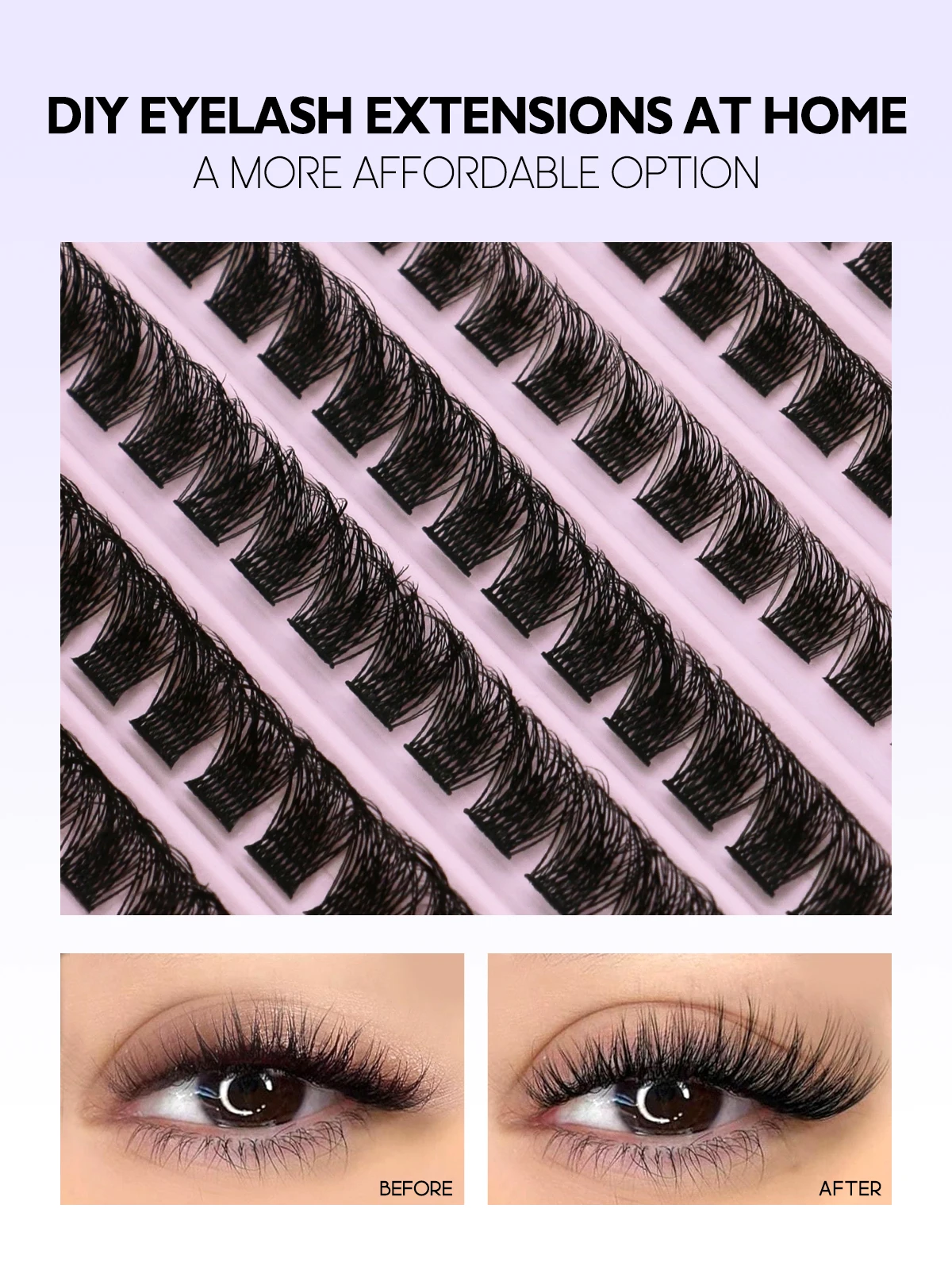 Wimperncluster-Set, flauschige Einzelwimpern, Cluster, Wimpernverlängerung, 10–18 mm, DIY-Wimpernverlängerungsset, Wimpernbindung und Siegel