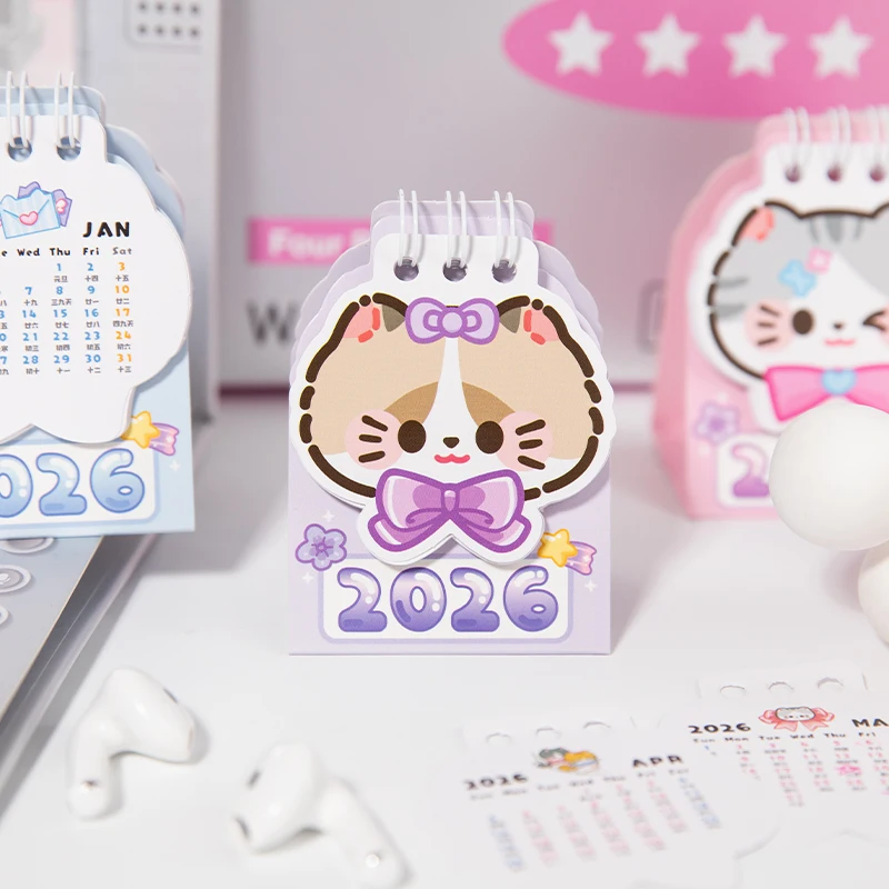 Card Lover 15 Pcs [2026 Mini Calendar Rice Cat Series] Compact Portable Creative Desktop Marking Note Taking Calendar Stationery