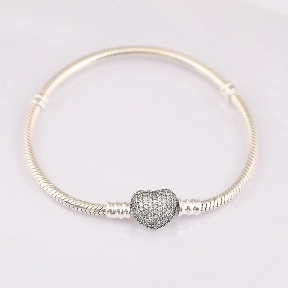 

Authenetic S925 Sterling Silver Women Bracelet Moments Pave Heart Clasp With Crystal Fit Beads & Charms DIY Jewelry