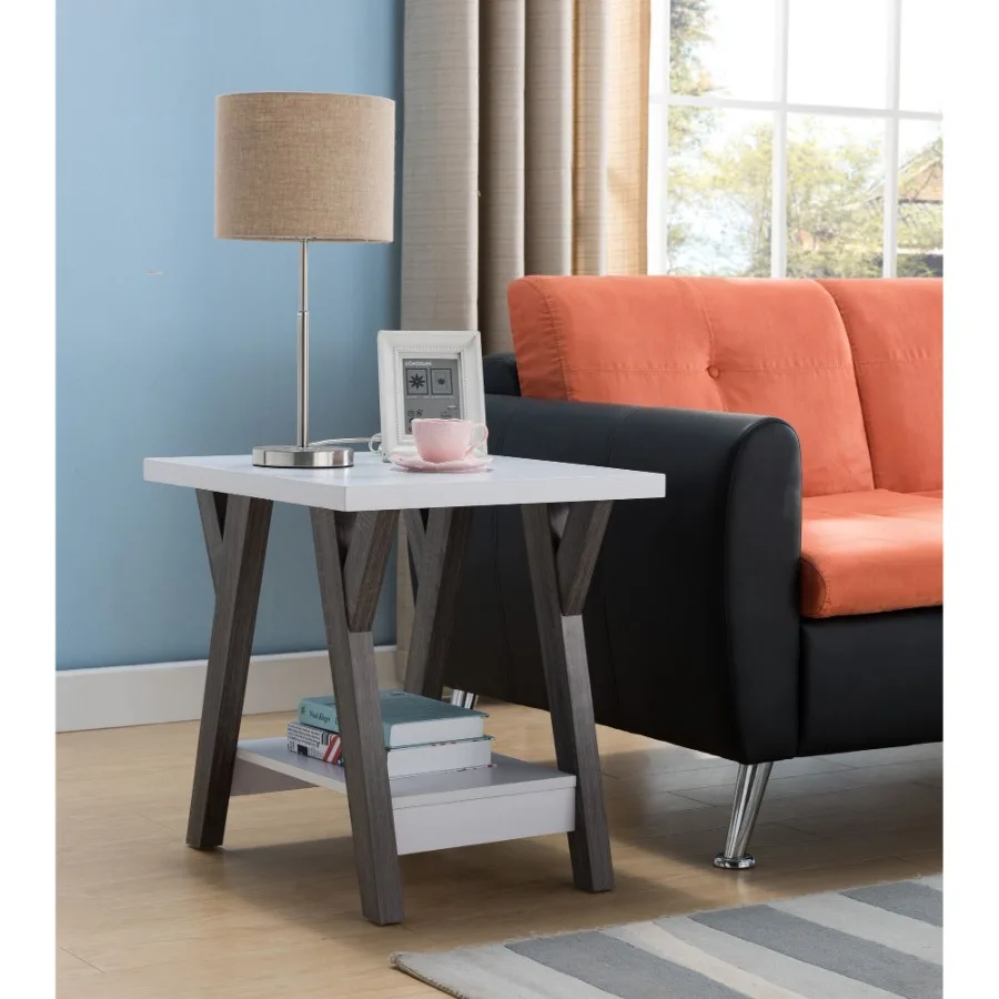 

Modern White End Table Chair Side End Table for Living Room with Shelf Display