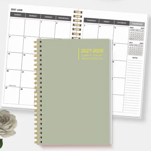 1PC 2027-2028 A5 Academic Planner Notebook, Sage Green Weekly & Monthly Spiral Organizer for School, Work & Daily Planning