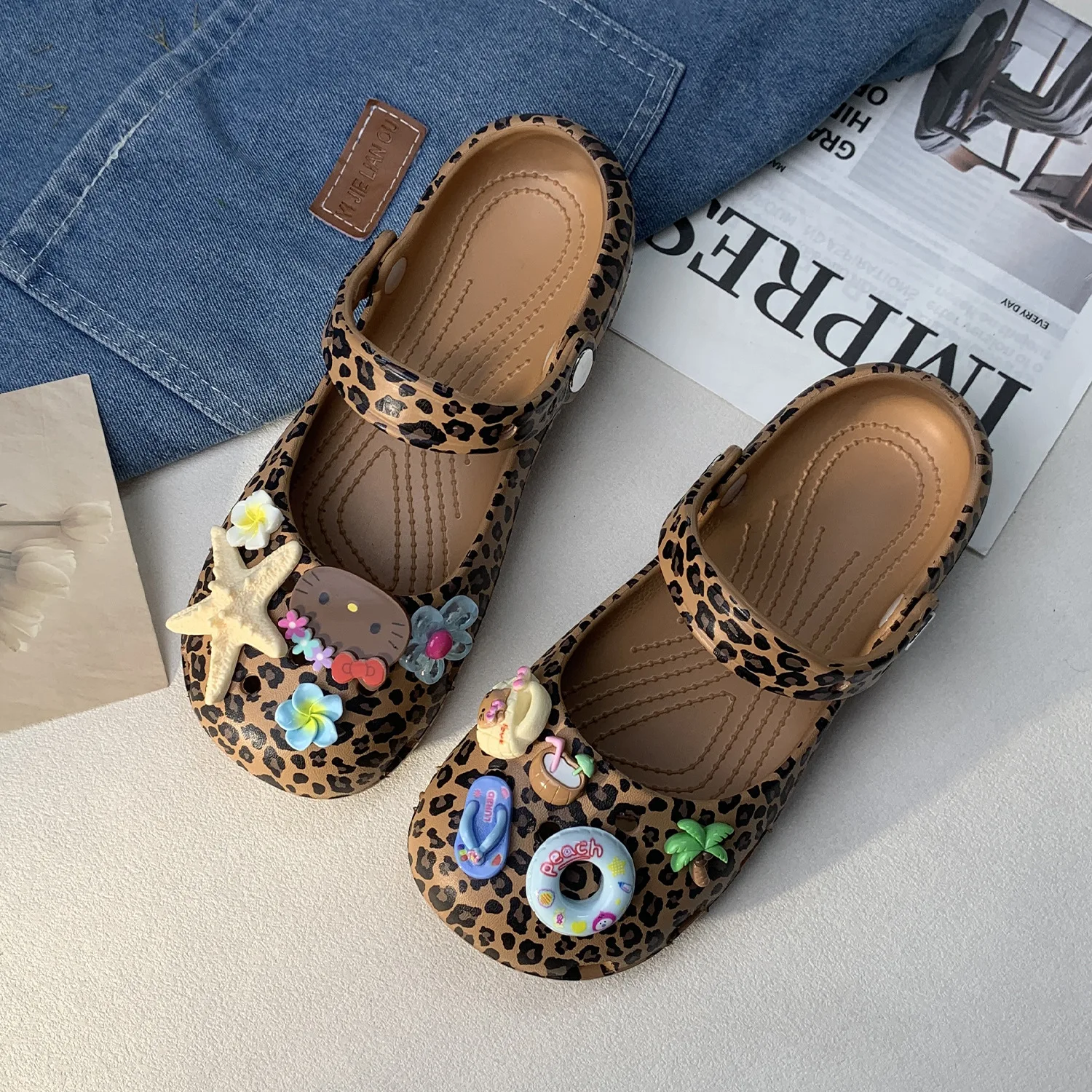 Cute Cartoon Hello Kitty Beach Charm Mary Jane Clogs Starfish Decor Soft Eva Summer Slippers Ideal Vacation Gift for Teen Girls