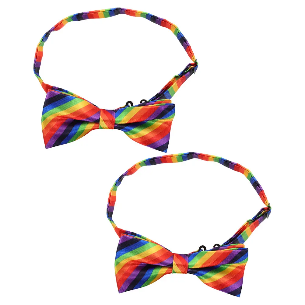 

2pcs Rainbow Pattern Bow Tie Polyester Yarn Unisex Butterfly Knot for Party Parade Birthday Decorative Accessories