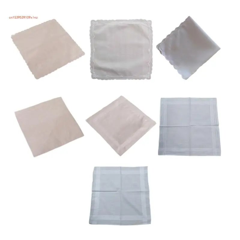 Multifunctional Soft Cotton Handkerchiefs for Women White Hankies with Lace