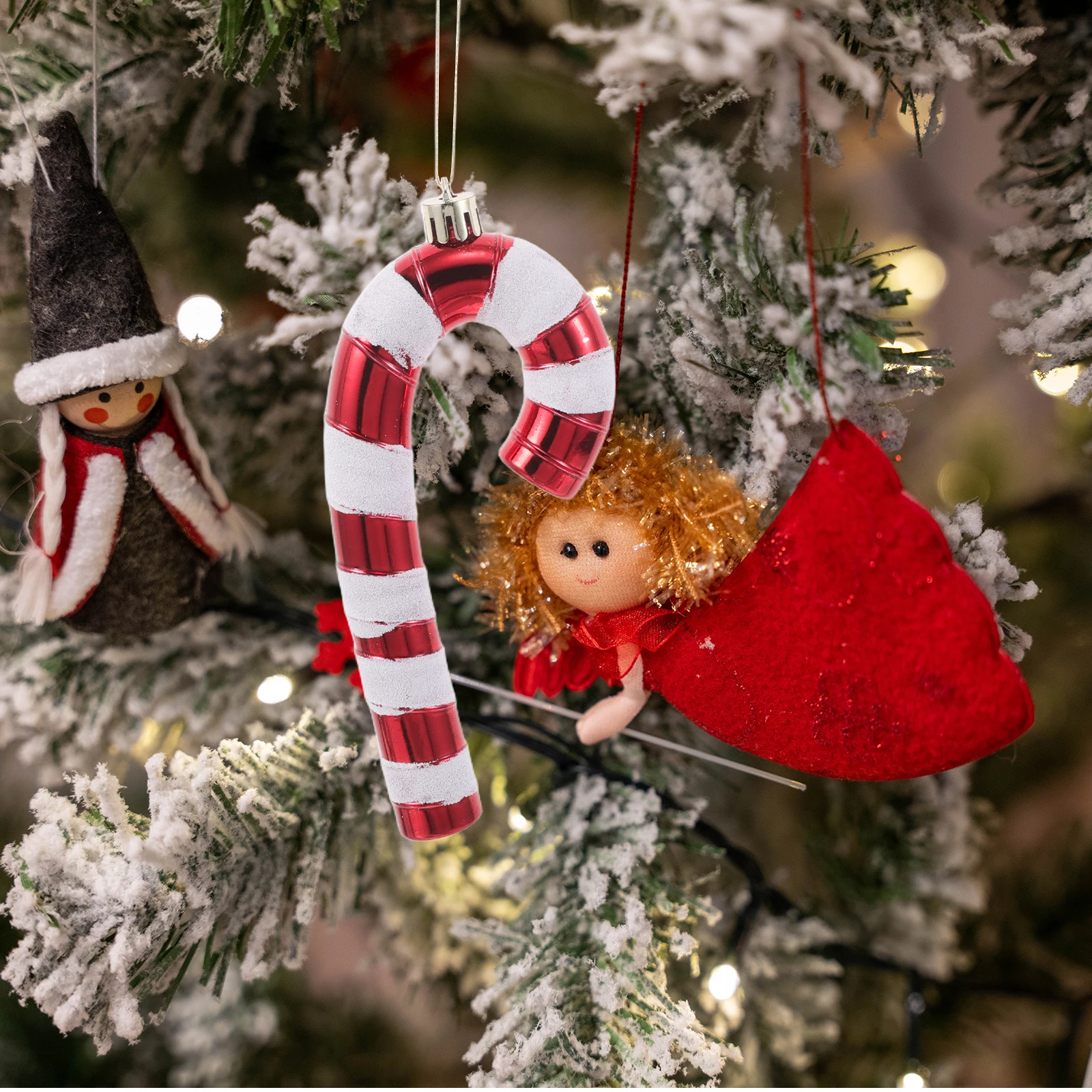 

6 Pcs Christmas Decorations Set Large Candy Canes nament Indoor Outdoor Tree Hanging Red Artificial Hand Painted Holiday Home