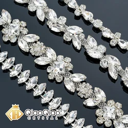 QIAO 90cm Rhinestone Crystal Chain Diamante Lace Diamond Trim Ribbon Necklace Applique Gem Sparkle Wedding Dress for DIY Craft