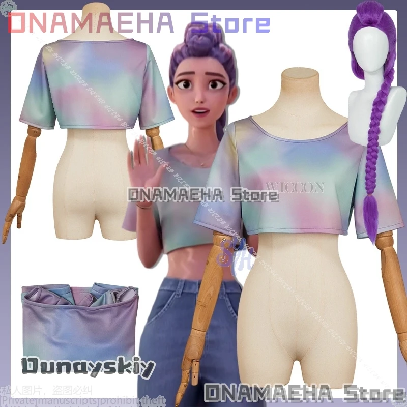 

Руми Косплей Kpop Демон Аниме Костюм {Uhauha Cos} Хип-Хоп Красочная Короткая Футболка Сексуальная Танцевальная Униформа Идол Костюм Парики Хэллоуин