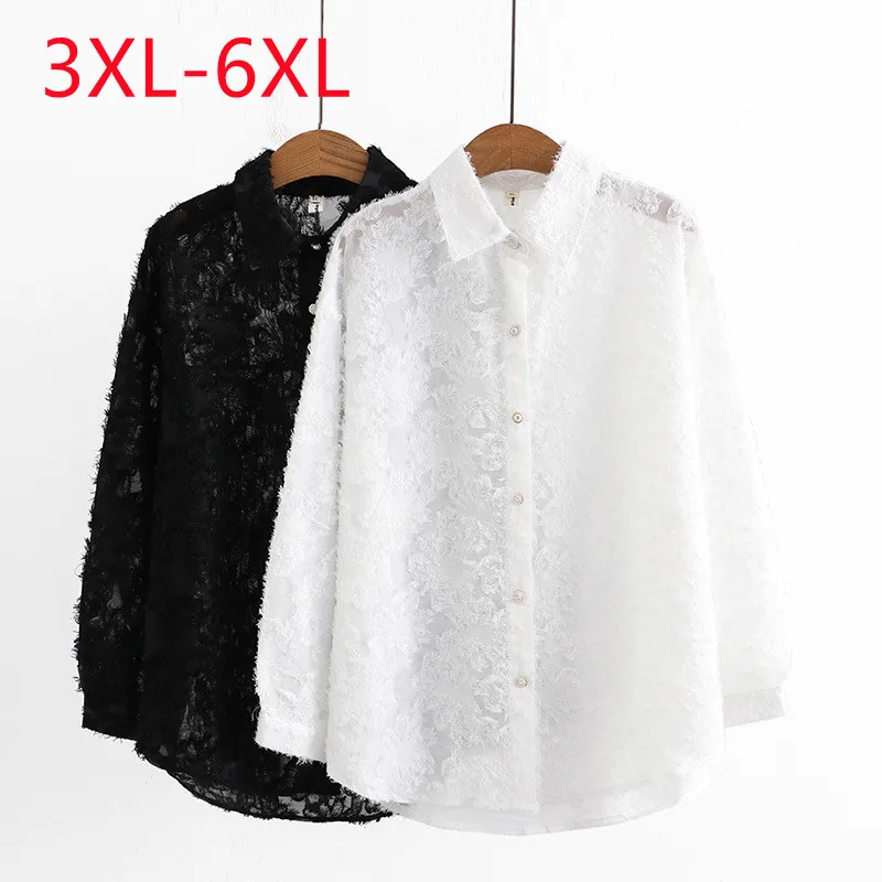 

New 2023 Ladies Spring Summer Plus Size Blouse For Women Large Size Tops Long Sleeve O-neck Black T-shirt Shirt 3XL 4XL 5XL 6XL